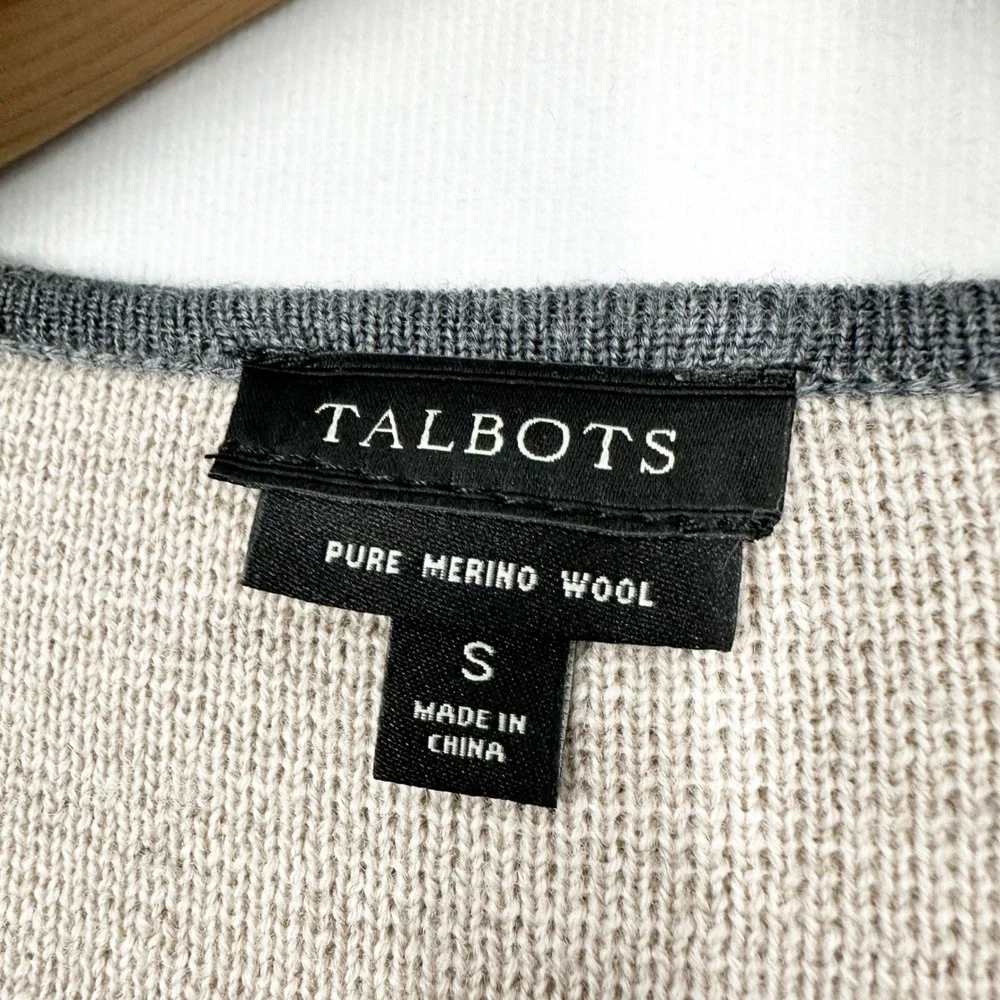Talbots‎ 100% Merino Wool Neutral Stripe Open Front Cardigan Swearer Size Small